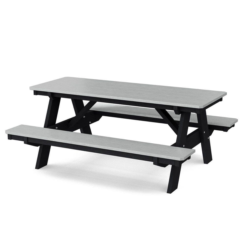 Heritage 72 in. Light Gray and Black Rectangle HDPE Plastic Picnic Table Seats 6 People price history on PriceWatchPro