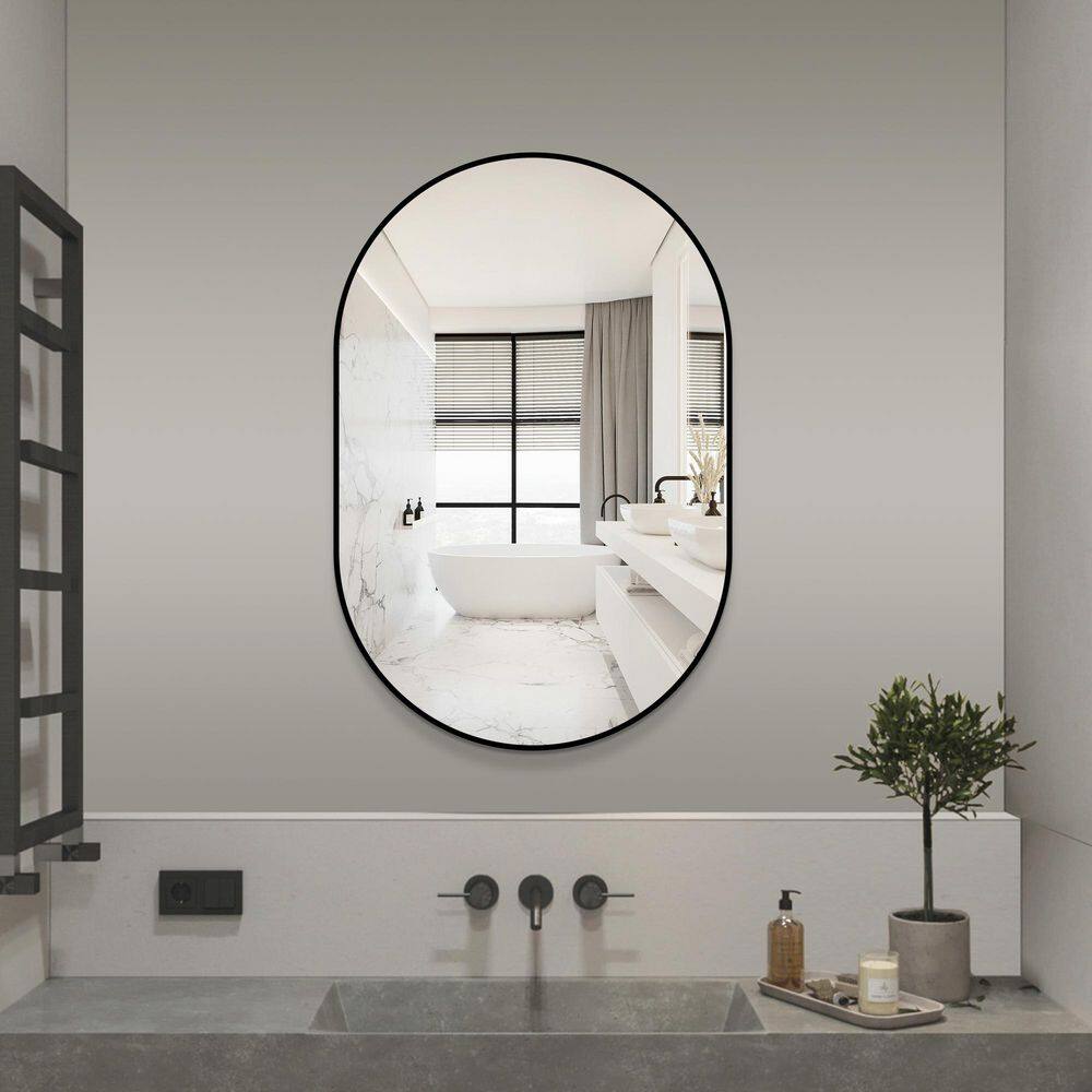 Ximuprmy 36 in. W x 24 in. H Oval Framed Wall Bathroom Vanity Mirror in ...