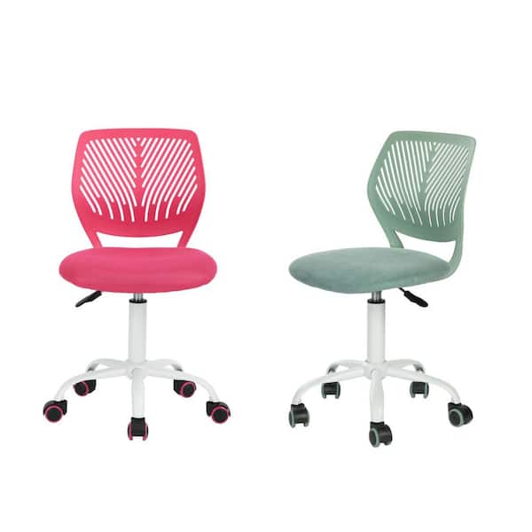 Homy Casa CARNAT Kids Desk Chair Adjustable Swivel Chair with Cushioned Seat and Lumbar Support Mint Green and Peach Pink Set of 2
