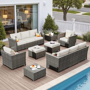 XIZZI Jasmine 12-Piece Wicker Outdoor Sectional Set with Dark Gray
