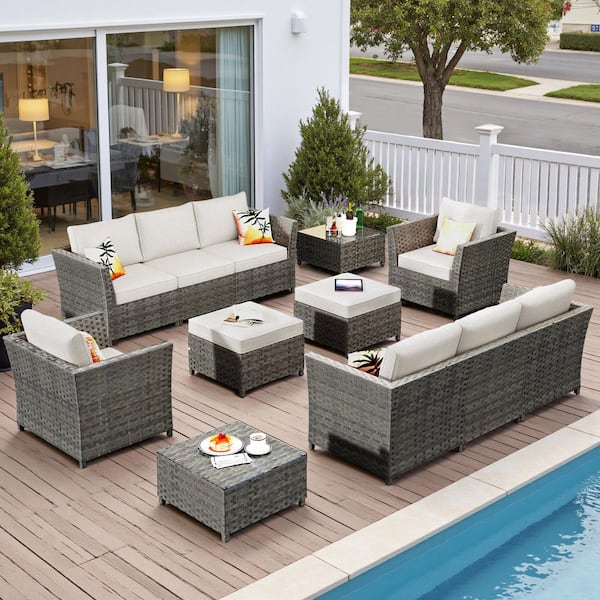 小物 Y's beanie&grove set XIZZI Jasmine 12-Piece Wicker Outdoor Sectional Set with Beige