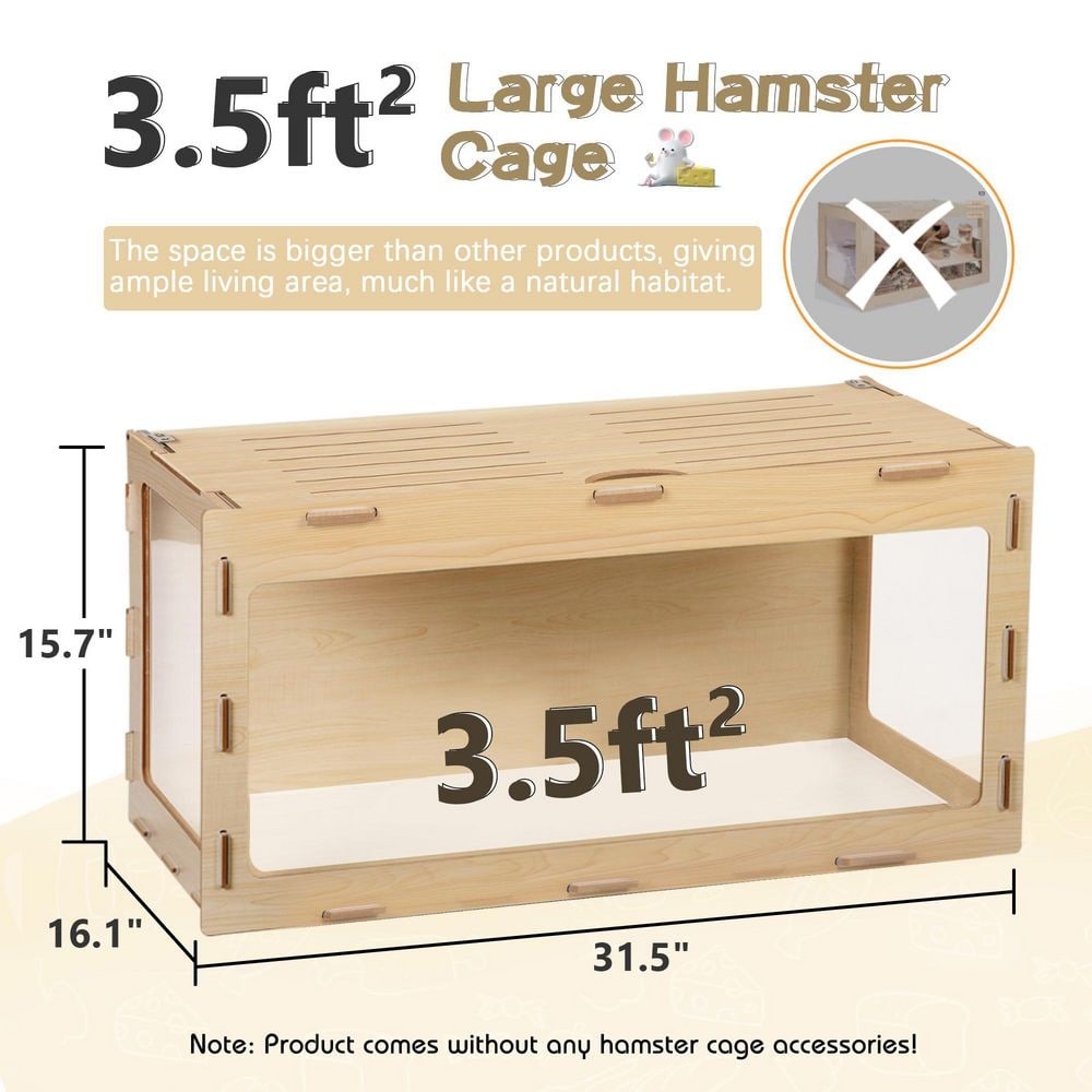 Natural Wood Large Hamster Cage with Acrylic Panels