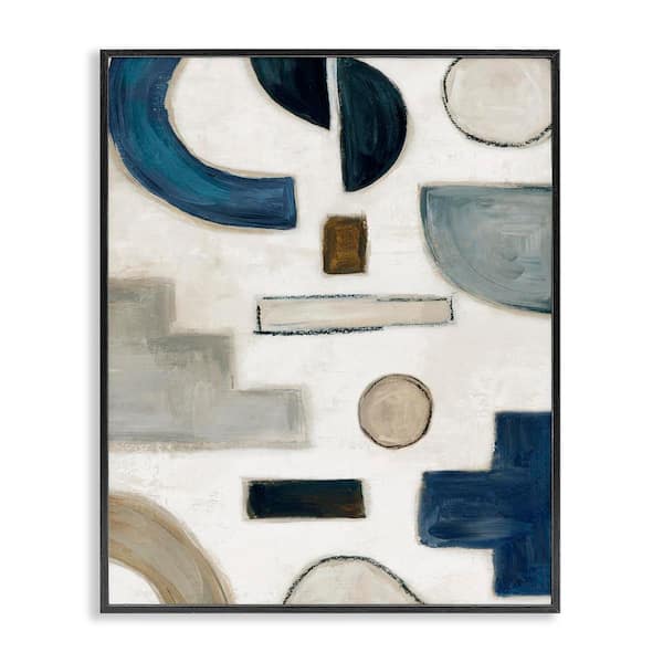 Stupell Industries Neutral Shapes Blue and Beige by Emma Peal Black Framed Abstract Giclee Art Print 20 in. x 16 in.