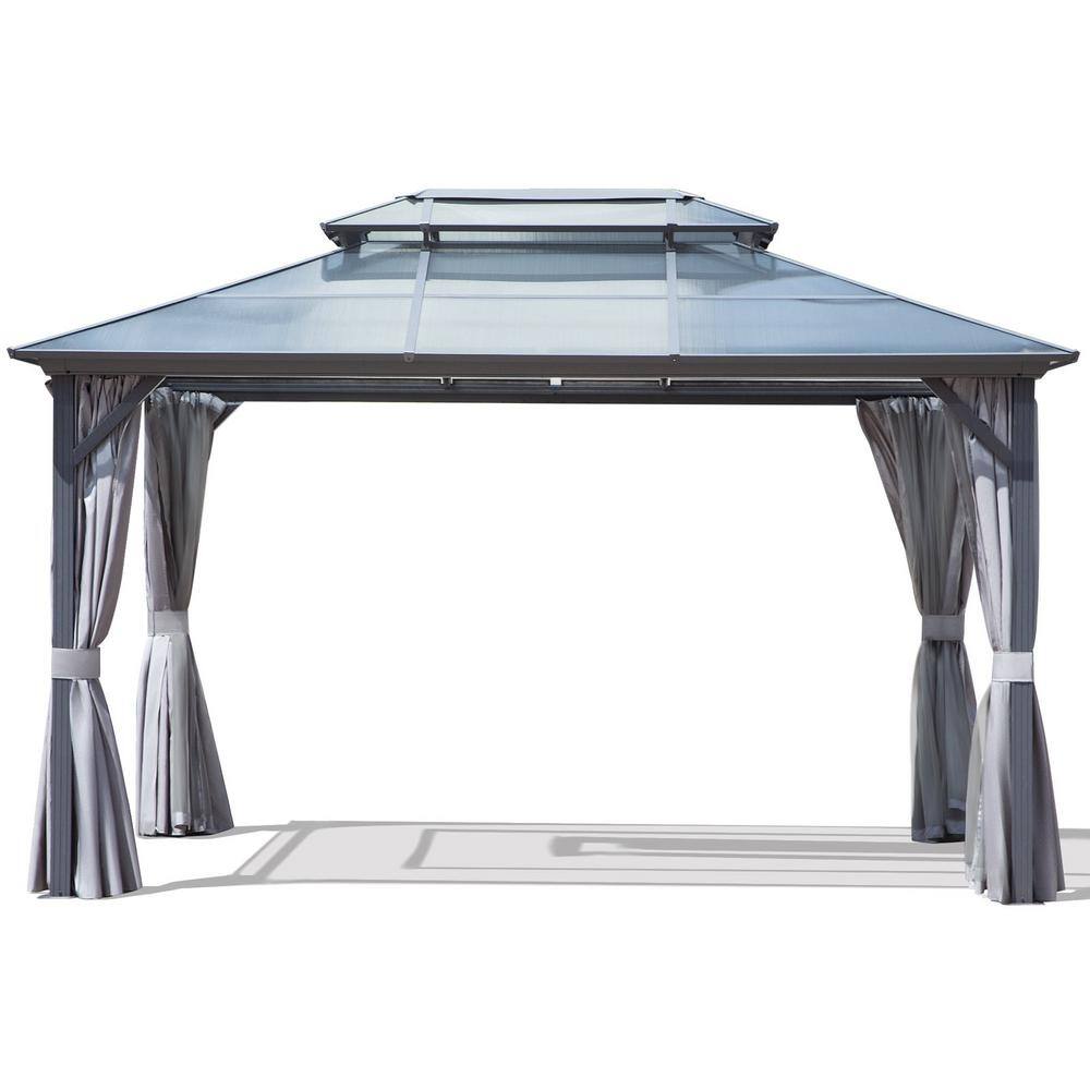 10 ft. x 13 ft. Outdoor Hardtop Gazebo with Double Polycarbonate Roof, Nett