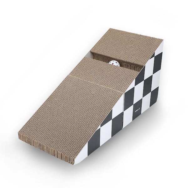 Amucolo 2-in-1 Wood Scratching Lounge Bed Triangle Cat Scratching Board with Ball