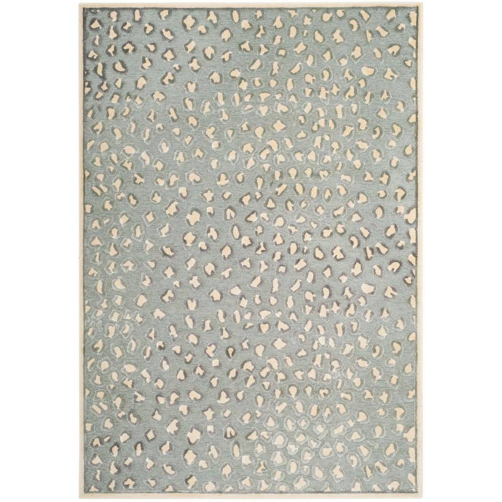Cream and Spruce Hand-Knotted Viscose Area Rug