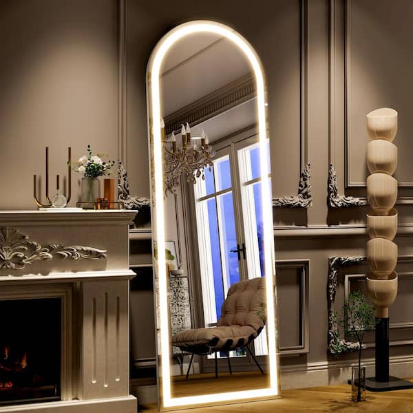 White 26 in. W x 68 in. H Arched Modern LED Full Length Mirror Floor Mirror