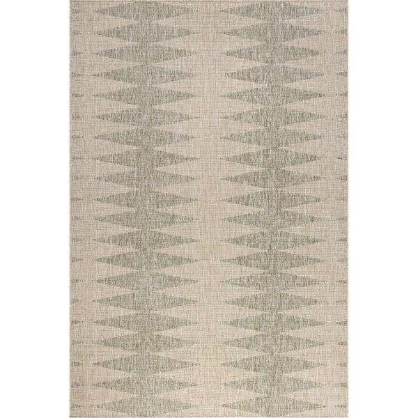 Green 6 ft. x 9 ft. Mariam Geometric Stripes Outdoor Area Rug