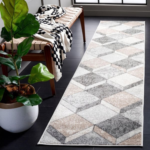 Phoenix 2 ft. x 9 ft. Light Gray/Beige Charcoal Distressed Illusion Runner Rug