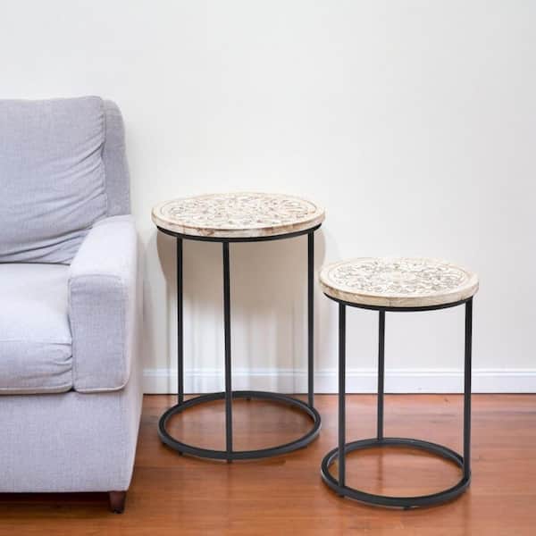 HomeRoots 19 in. Brown and Black Square Wood End Table
