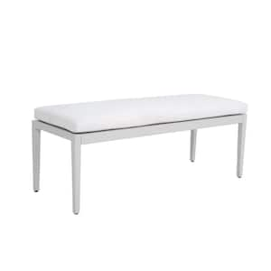 Sinas Grey Aluminum Outdoor Patio Bench Ottoman with White Sunbrella Fabric Cushion