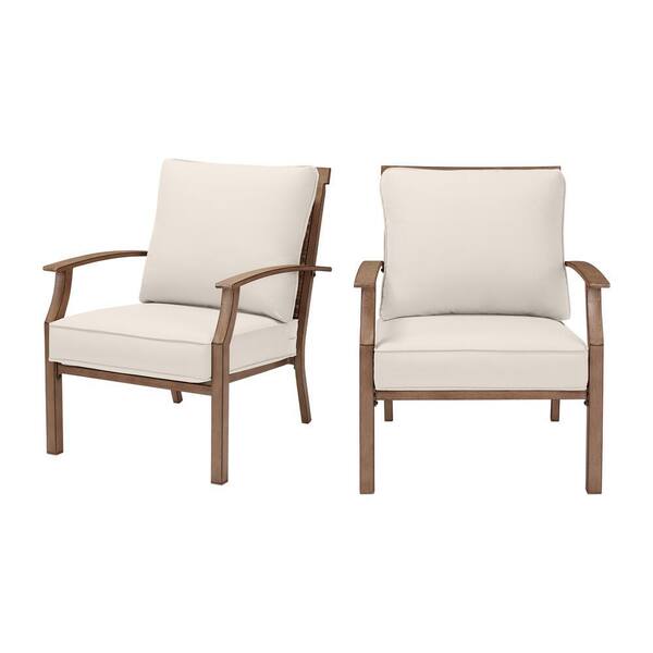 Hampton Bay Geneva Brown Wicker And Metal Outdoor Patio Lounge Chair With Cushionguard Almond Tan Cushions 2 Pack Frs60704 2pab The Home Depot - Brown Metal Patio Chairs With Cushions