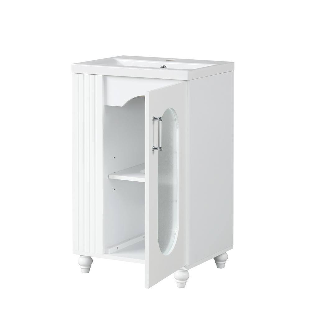 20 in. White MDF Single Sink Freestanding Bathroom Vanity with Ceramic Top