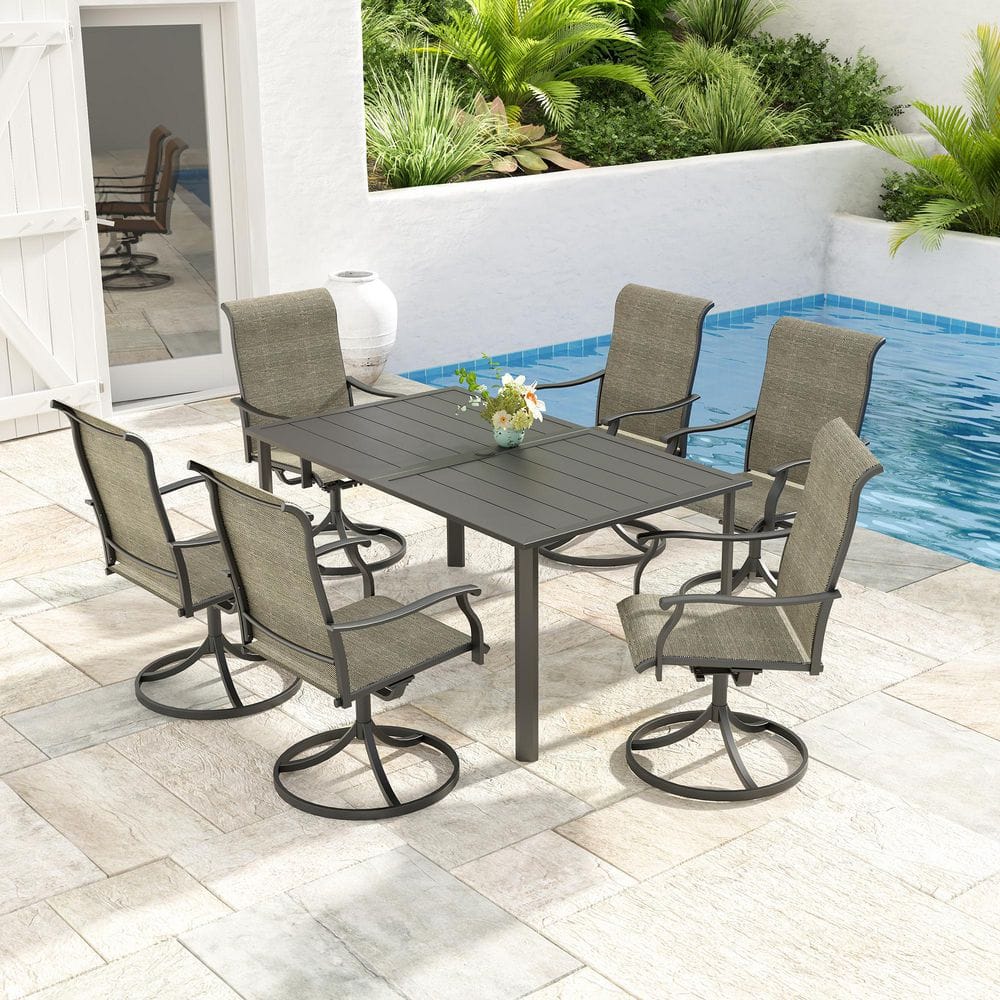 7-Piece Rectangular Outdoor Dining Set with Sling Swivel Chairs