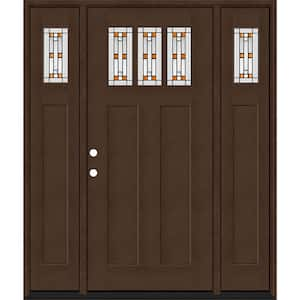 Regency 64 in. x 80 in. 3Lite Amberton Deco Glass RHIS Hickory Stain Fir Fiberglass Prehung Front Door w/Dbl 12in.SL