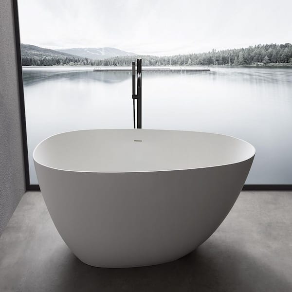 HBEZON 67 in. Stone Resin Soild Surface Flatbottom Non-Whirlpool Bathtub in White for Adult