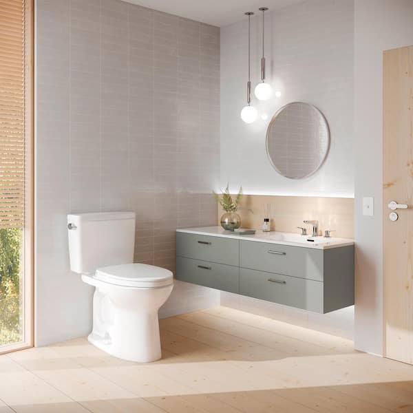 Drake Modern 12 in. Rough In Two-Piece 1.28 GPF Single Flush Elongated Toilet in Cotton White, SoftClose Seat Included