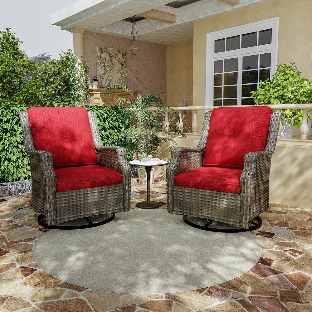 Outdoor Patio Wicker Swivel Lounge Chair with Red Cushions (2-Pack) price history on PriceWatchPro
