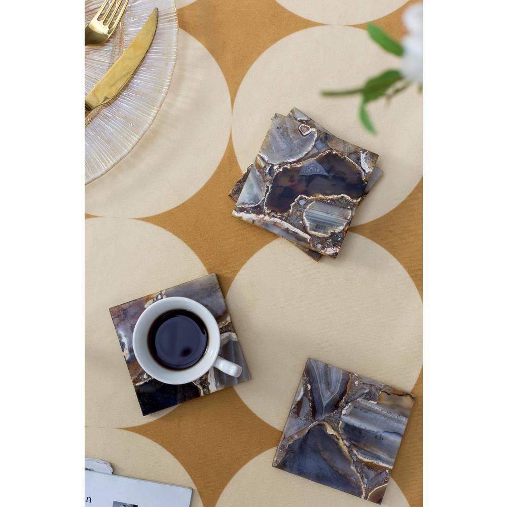 Black Square Agate Stone Coasters Set of 4