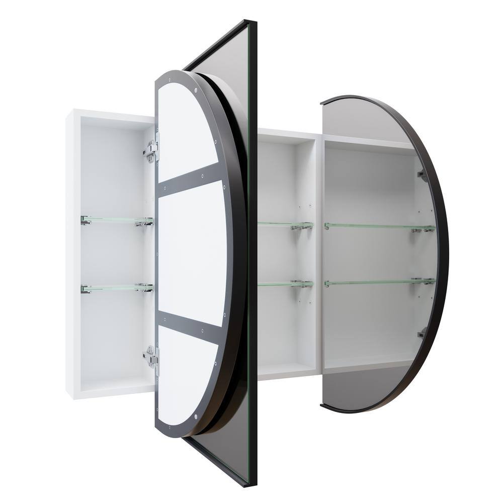 Black Framed Oval Recessed Medicine Cabinet with Mirror