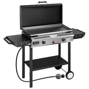 Detachable 2-Burner Outdoor Portable Propane Gas Grill in Black with 2-Wheels