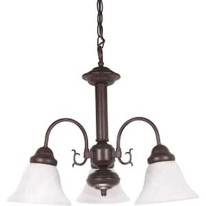 3-Light Old Bronze Incandescent Ceiling Chandelier with Glass Shade