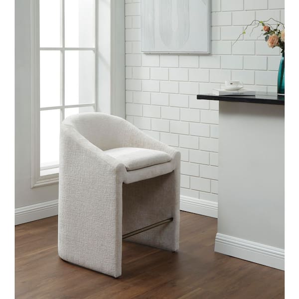 Kagan 26.8 in. H Cream Chenille Wood Bar Stool