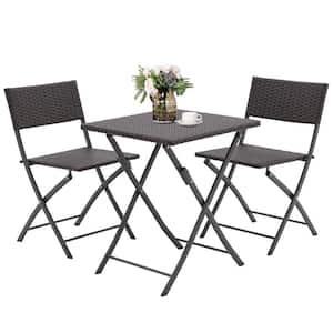 Anky Grand Coffee 3-Piece Rattan Foldable Patio Furniture Wicker Square Table with Two Chairs Outdoor Bistro Set