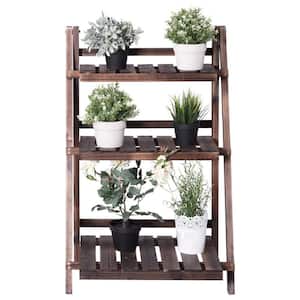 24 in. x 15 in. L x 37 in. Ladder Indoor Outdoor Brown Wood Plant Stand (3-Tiers)