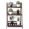 24 in. x 15 in. L x 37 in. Ladder Indoor Outdoor Brown Wood Plant Stand (3-Tiers)