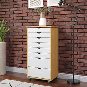 6 plus 2-Drawer Natural/White Solid Wood 20.75 in. Wide Roll Cart Vertical File Cabinet