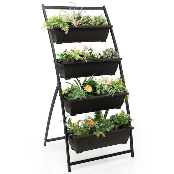 ANGELES HOME 30 in. x 28 in. x 63 in. Brown Metal 4-Tier Vertical Raised Garden Bed with 4 Containers and Drainage Holes