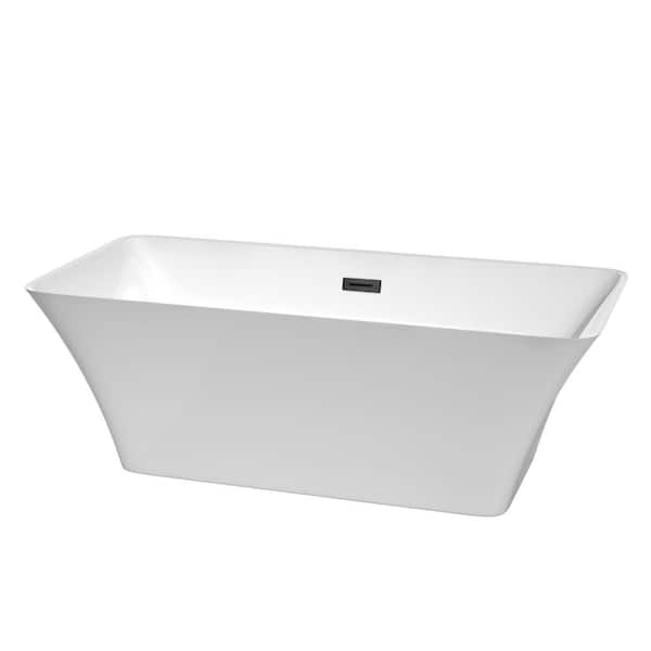 Wyndham Collection Tiffany 67 in. Acrylic Flatbottom Bathtub in White with Matte Black Trim