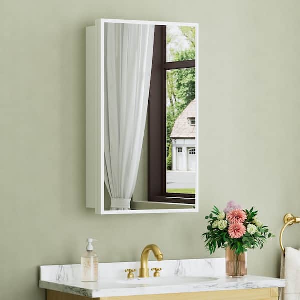 Vela 14 in. W x 24 in. H Rectangular Medicine Cabinet with Mirror, White, Fits Cutout 13-3/8 in. W x 22-13/16 in. H