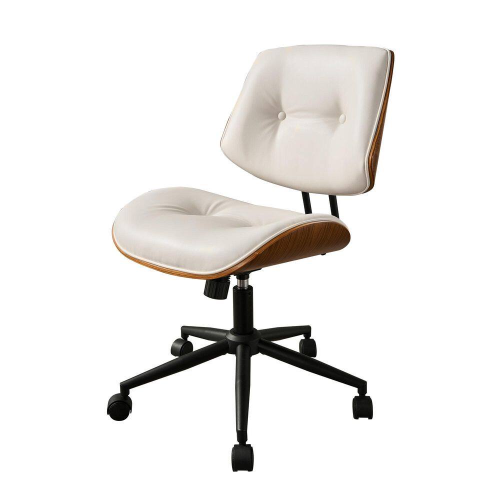 Kam PU Fabric Swivel Ergonomic Armless Office Task Chair in White Recliner Tilting and Lumbar Support