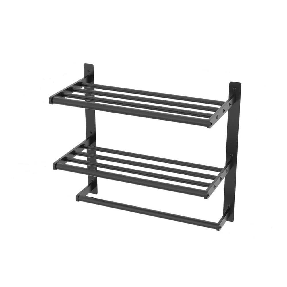 15.75 in. W x 7.87 in. D Matte Black Decorative Wall Shelf, Hotel Towel Rac