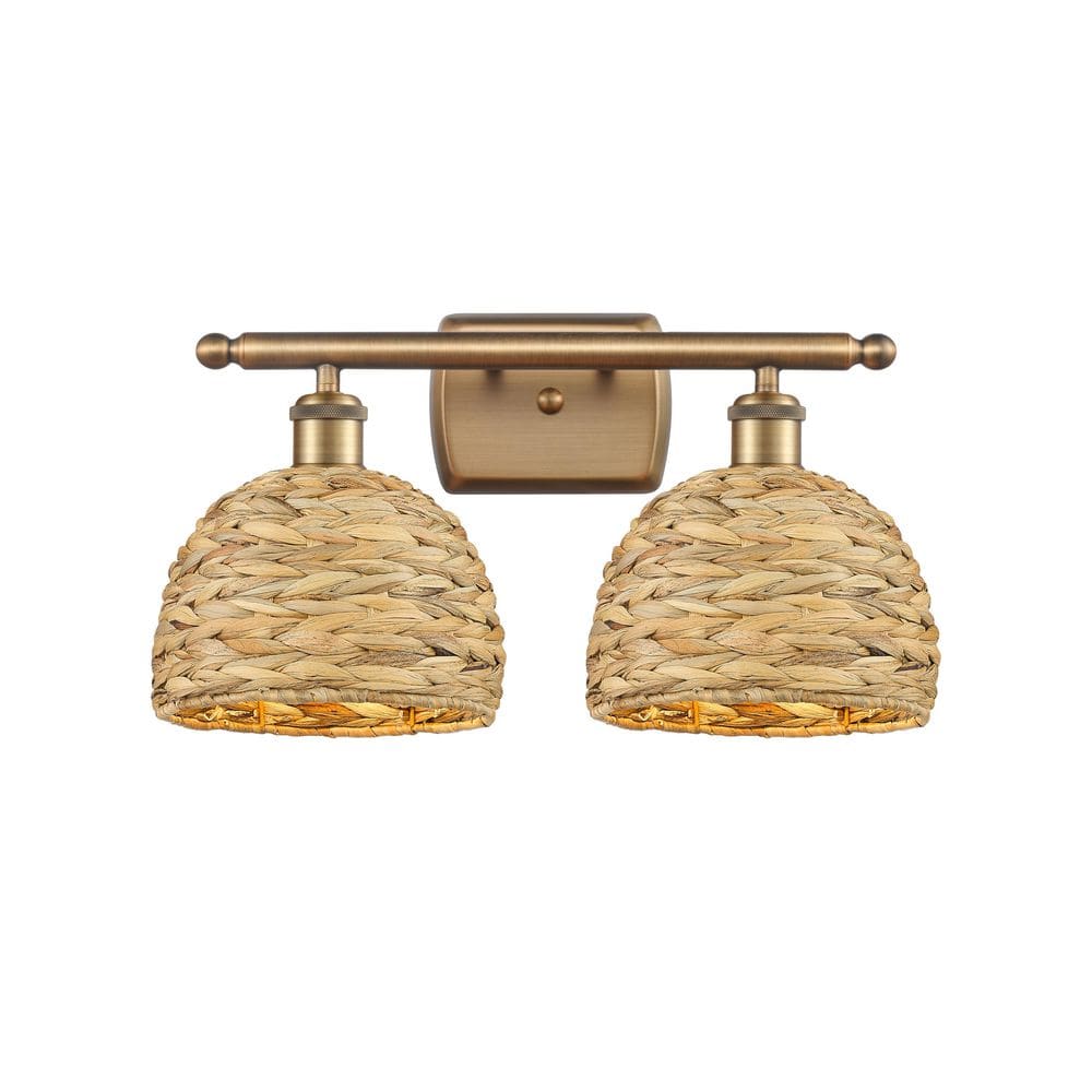 Woven Rattan 18 in. 2-Light Brushed Brass Vanity Light with Rattan Shade price history on PriceWatchPro