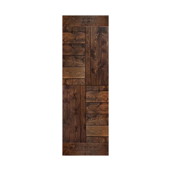 ISLIFE S Series 30 in. x 84 in. Dark Walnut Finished DIY Solid Wood Barn Door Slab - Hardware Kit Not Included