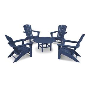 Grant Park Navy 5-Piece HDPE Plastic Traditional Curveback Outdoor Adirondack Patio Conversation Set