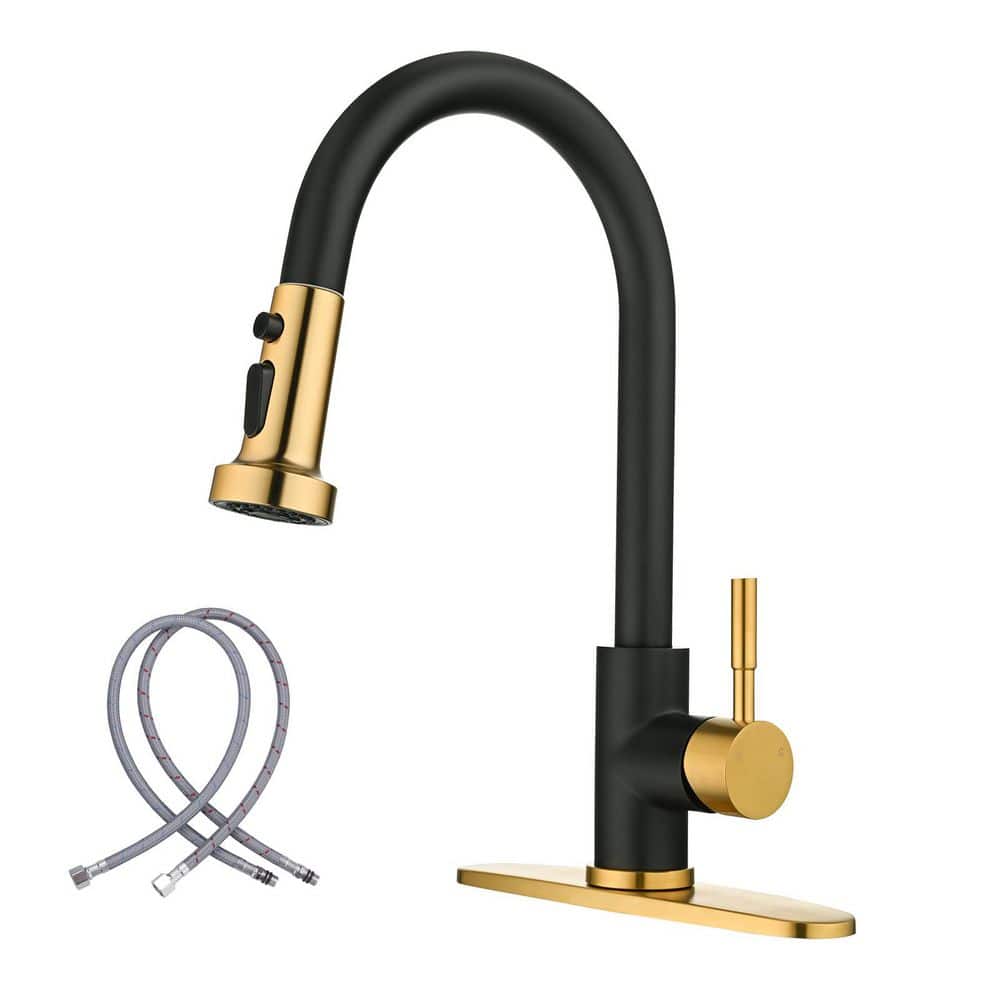 Single Handle Pull Down Sprayer Kitchen Faucet wirh 3-Mode Spray in Gold and Black price history on PriceWatchPro