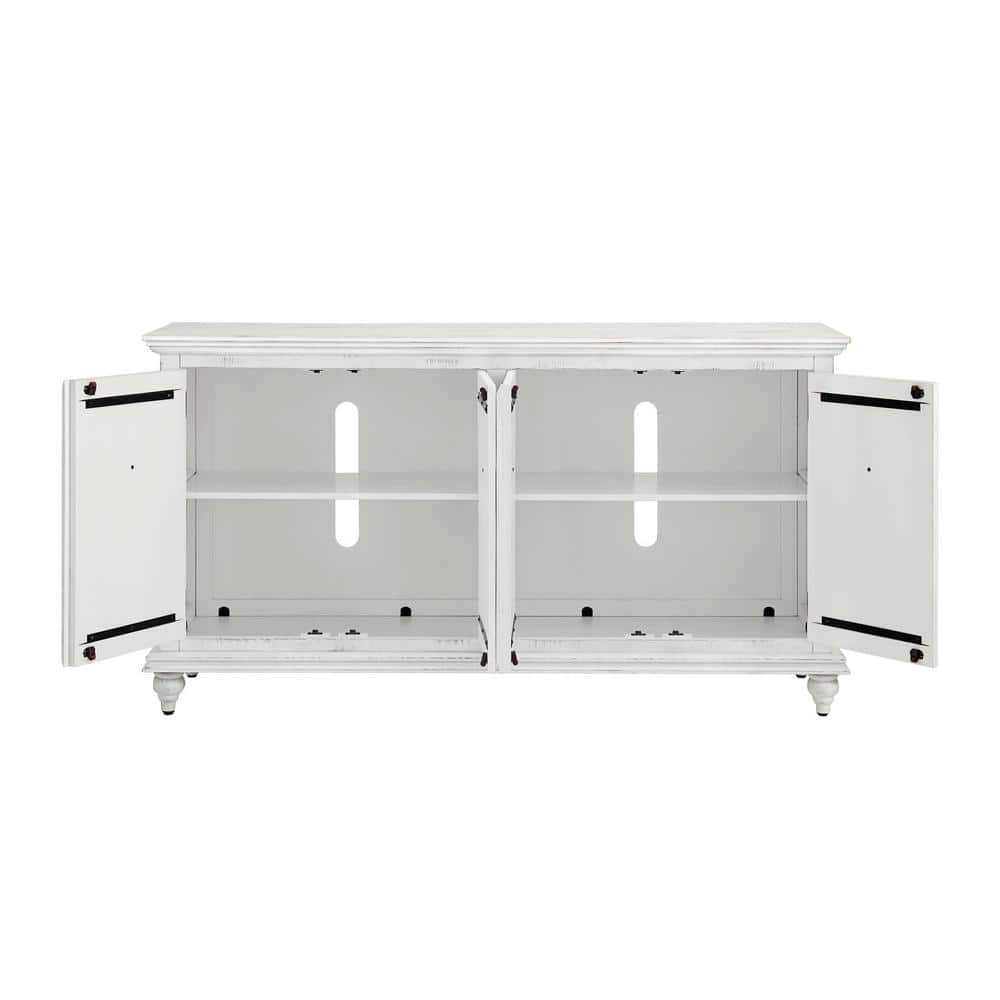 Rustic White Solid Wood TV Stand with Cabinet