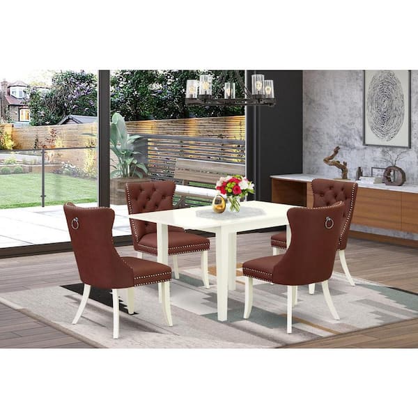East West Furniture 5-Piece Linen White Finish Solid Wood Top - Rectangular Upholstered Dining Room Set with Dropleaf (Seats- 4)