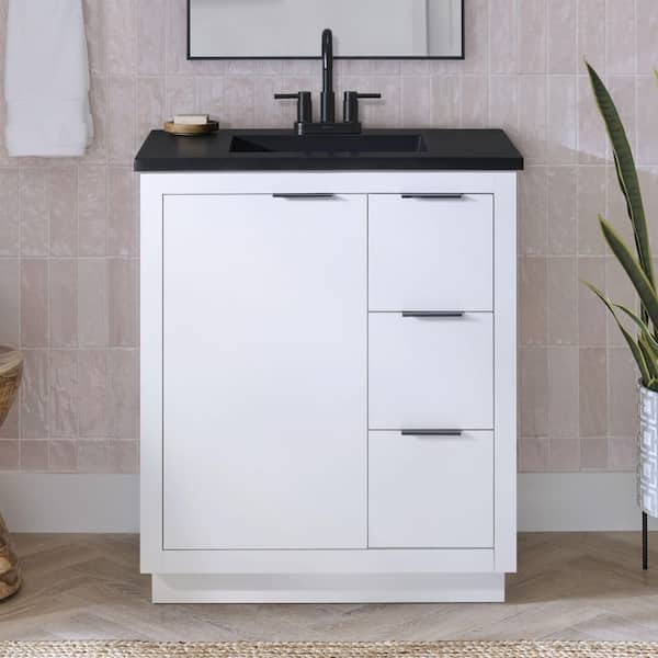 Harlock 31 in. Single Sink Freestanding Bathroom Vanity in White with Black Cultured Marble Top (Assembled)