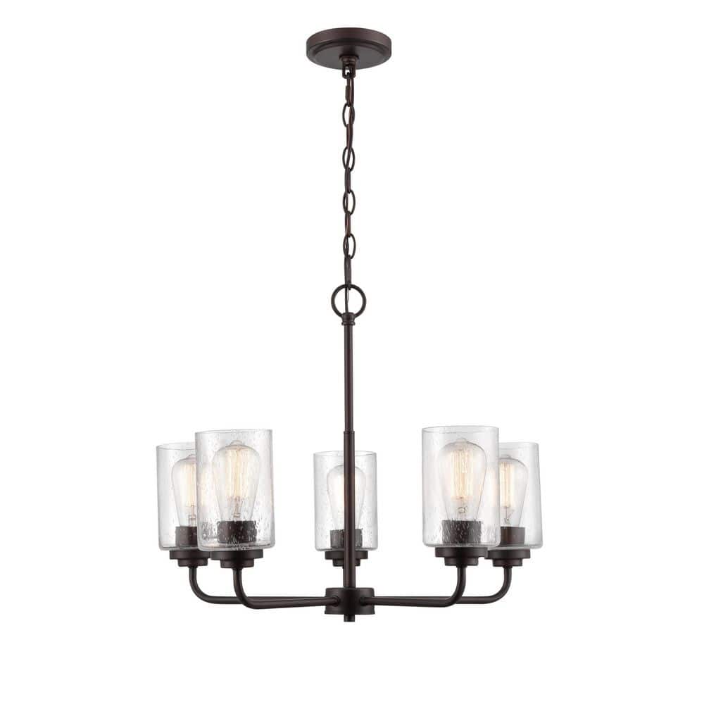 Elegant Moven 5-Light Chandelier in Rubbed Bronze with Seeded Glass