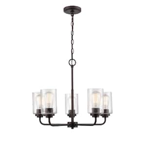 Moven 23 in. 5-Light Rubbed Bronze Chandelier Light with Clear Seeded Glass