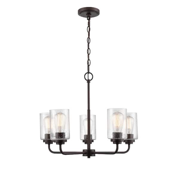 Millennium Lighting Moven 23 in. 5-Light Rubbed Bronze Chandelier Light with Clear Seeded Glass