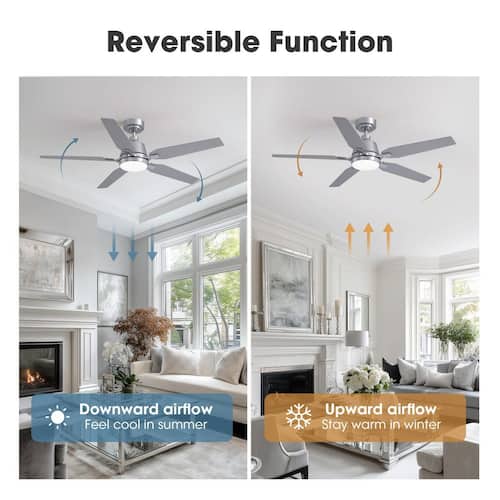 52 in. Modern Smart Indoor Brushed Chrome Low Profile Ceiling Fan with 3-Color Dimmable LED Light and Remote APP Control Ceiling Fans With Lights