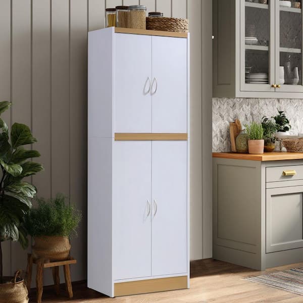 Freestanding White Wood 24 in. Wide Kitchen Pantry Cabinet with Removable Shelves, Space-Saving Storage Organizer
