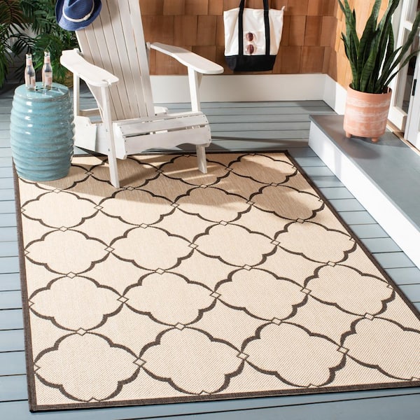 Beach House Cream/Brown 8 ft. x 10 ft. Geometric Indoor/Outdoor Patio  Area Rug