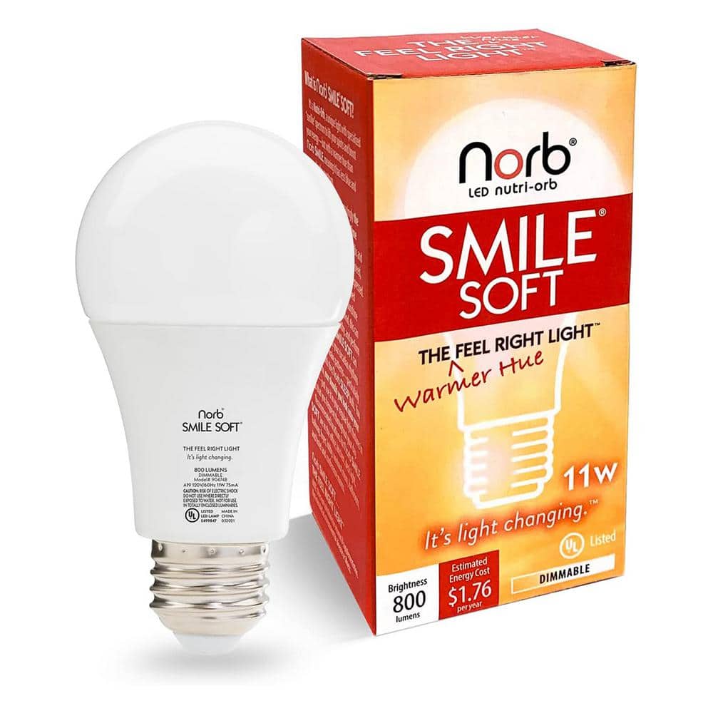 NorbSMILE 11W Equivalent A19 Sun-Spectrum 4000K Smile Soft White Wellness L